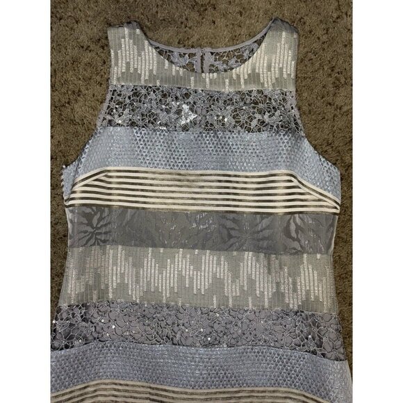 KAY UNGER Silver Gray Metallic Sequin Lace Sheath Dress BEAUTIFUL Formal 10 READ - Picture 10 of 14